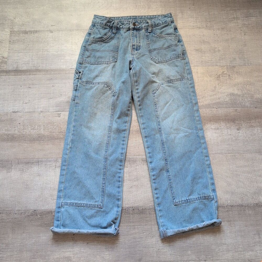 Unbranded Y2k Vintage Style Women's Blue Denim Utility Cargo Jeans Straight Leg